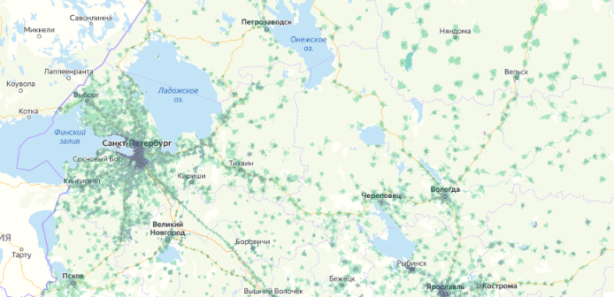 Зона покрытия МТС на карте Домодедово 